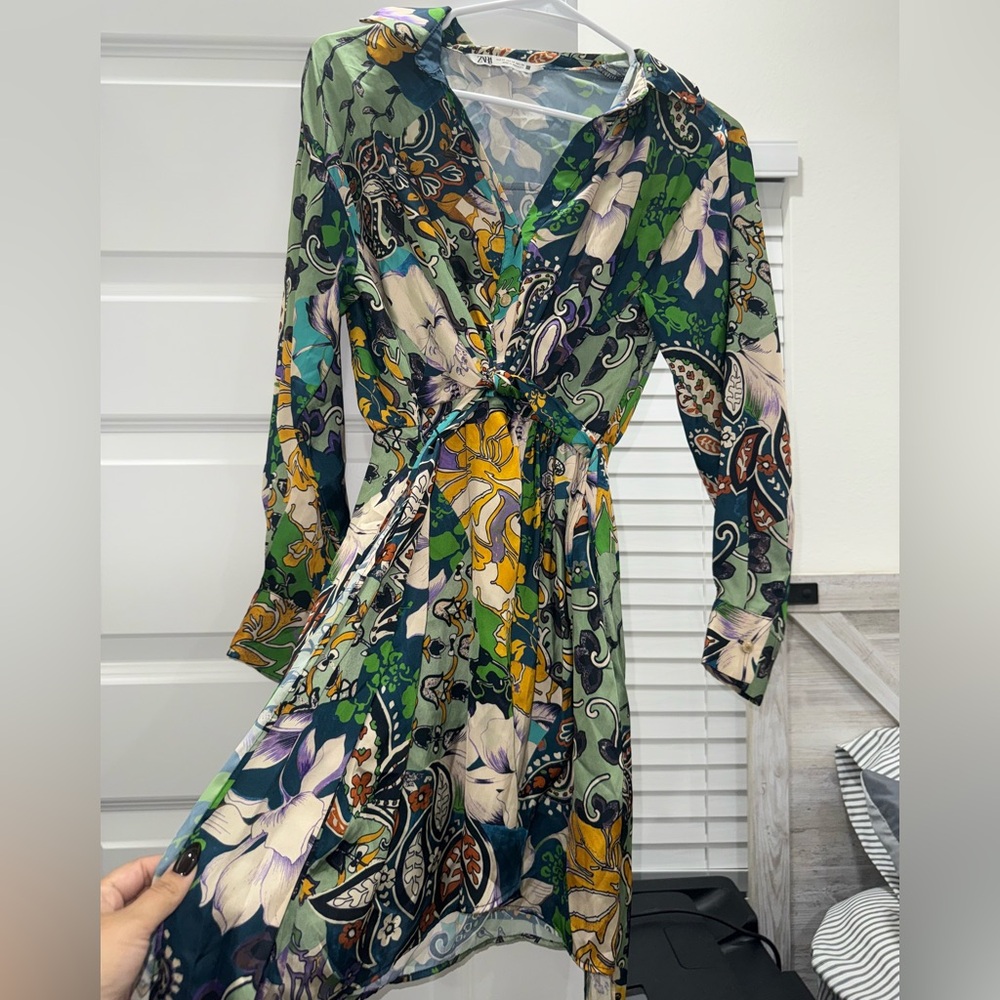 Zara Vibrant Floral Long Sleeve Dress